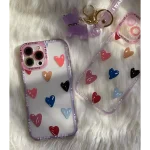 قاب موبایل آیفون پشت بیرنگ قلب مداد رنگی محافظ لنزدار - تصویر 2