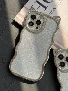 قاب موبایل آیفون گربه شاینی نقره ای گوش برجسته - تصویر 3