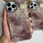 قاب موبایل آیفون ماربل زرشکی گل برجسته