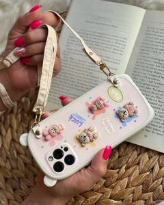 قاب موبایل آیفون خرگوش و خرس گوش قلبی بندی برجسته محافظ لنزدار - تصویر 2