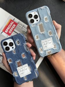 قاب موبایل آیفون جین و پارچه زاپ دار