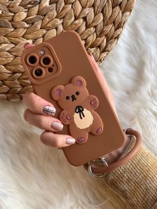قاب موبایل آیفون خرس برانچ قهوه ای سیلیکونی + حلقه ست - تصویر 2