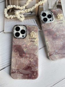 قاب موبایل آیفون ماربل زرشکی گل برجسته - تصویر 3