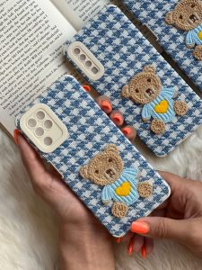 قاب موبایل آیفون خرس تدی کاموایی پارچه ای محافظ لنزدار