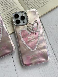 قاب موبایل آیفون نایس تایم قلب مرواریدی برجسته - تصویر 2