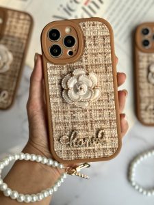 قاب موبایل آیفون شنل گل حصیری + بندست