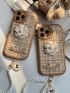 قاب موبایل آیفون شنل گل حصیری + بندست - تصویر 2