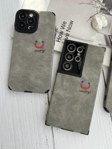 قاب موبایل سامسونگ چرم و جیر طوسی اسمایل محافظ لنزدار - تصویر 2