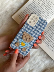 قاب موبایل آیفون خرس تدی کاموایی پارچه ای محافظ لنزدار - تصویر 2