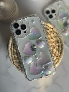 قاب موبایل آیفون قلب برجسته هفت رنگ پشت بیرنگ