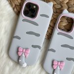 قاب موبایل آیفون گربه سیلیکونی دم پاپیون دار