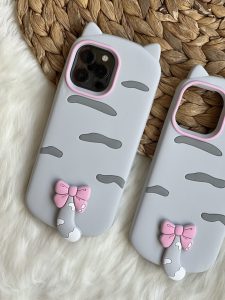 قاب موبایل آیفون گربه سیلیکونی دم پاپیون دار