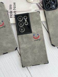 قاب موبایل سامسونگ چرم و جیر طوسی اسمایل محافظ لنزدار - تصویر 3