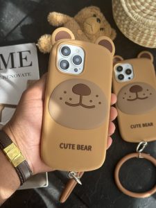 قاب موبایل آیفون خرس بانمک سیلیکونی همراه آویز ست - تصویر 3