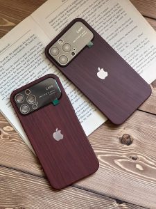 قاب موبایل آیفون کلاسیک طرح چوب و شیشه محافظ لنزدار - تصویر 2