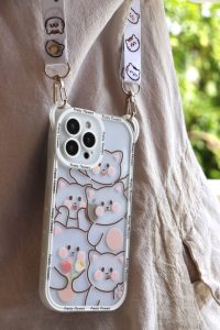 قاب موبایل آیفون خانواده گربه های بازیگوش + بندست - تصویر 2