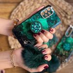 قاب موبایل سامسونگ ماربل پام پام یشمی نگین دار + پام پام + پاپ سوکت - تصویر 2