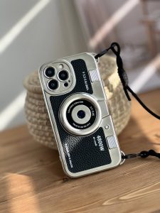 قاب موبایل آیفون دوربین آنالوگ کلاسیک محافظ لنزدار + بند بلند