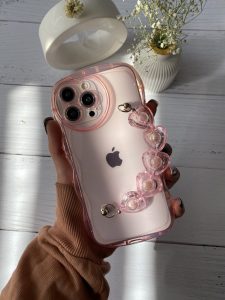 قاب موبایل آیفون رزپینک بندقلبی دوربین قلبی