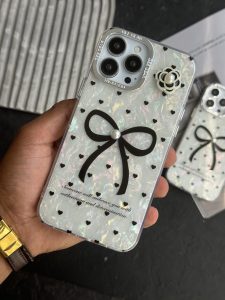 قاب موبایل آیفون پاپیون بزرگ تک مروارید قلب ریز