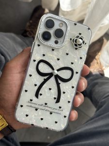 قاب موبایل آیفون پاپیون بزرگ تک مروارید قلب ریز - تصویر 3