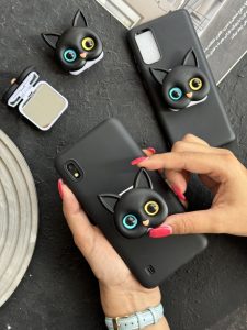 قاب موبایل سامسونگ گربه سیاه پاپسوکت آیینه ای