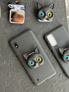 قاب موبایل سامسونگ گربه سیاه پاپسوکت آیینه ای - تصویر 2