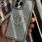 قاب موبایل آیفون شنل نگین دار برجسته براق نقره ای