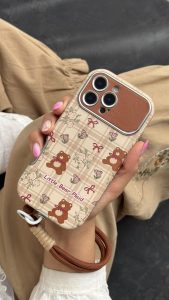 قاب موبایل آیفون خرس پاپیون استریپ + بندست کنفی ساده