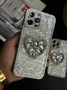 قاب موبایل آیفون بلینگی قلب پولکی دور نگین