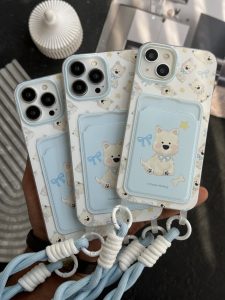 قاب موبایل آیفون سگ پاپی آبی بندست جاکارتی - تصویر 2