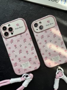 قاب موبایل آیفون شاخه گل رز صورتی بدون بند - تصویر 2