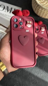 قاب موبایل ( آیفون ) دختر آلبالویی پاپیونی قلب برجسته