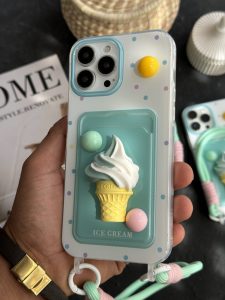 قاب موبایل آیفون بستنی قیفی دو رنگ جاکارتی بند ست - تصویر 3