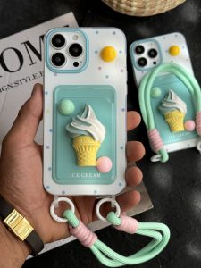 قاب موبایل آیفون بستنی قیفی دو رنگ جاکارتی بند ست