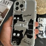 قاب موبایل آیفون گربه بلک اند وایت آیینه ای