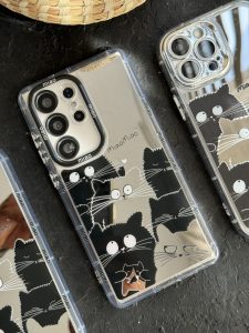 قاب موبایل سامسونگ گربه بلک اند وایت آیینه ای - تصویر 3