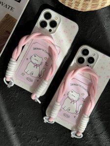 قاب موبایل آیفون گربه گل گلی کیچن جاکارتی بنددار - تصویر 2