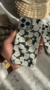 قاب موبایل آیفون گل رز مخمل سبز