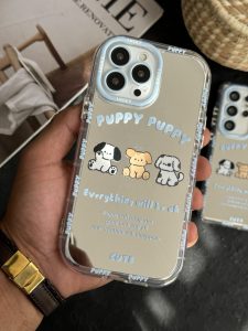 قاب موبایل آیفون سه سگ پاپی پاپی آیینه ای آبی