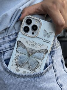 قاب موبایل آیفون اشک پروانه نگین دار - تصویر 2
