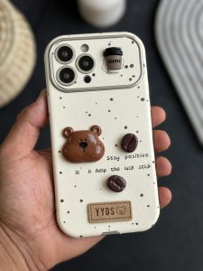 قاب موبایل آیفون خرس دانه قهوه محافظ لنزدار