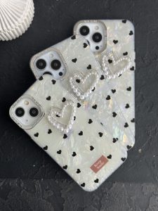 قاب موبایل آیفون قلب ریز خال خالی صدفی - تصویر 3
