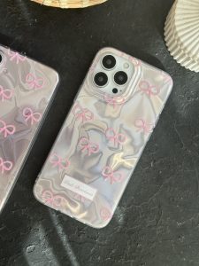 قاب موبایل آیفون پاپیون شاینی صورتی نگین برجسته - تصویر 3