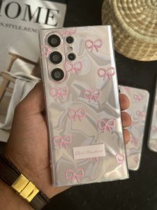 قاب موبایل سامسونگ پاپیون شاینی صورتی نگین برجسته - تصویر 3