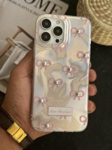 قاب موبایل آیفون پاپیون شاینی صورتی نگین برجسته