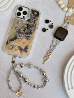 قاب پروانه آینه ای با آویز و محافظ لنز نگین دار (کدC1786)