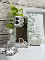 قاب Dior آینه ای دور نگین با آویز قلبی پاپیونی (کدC1989) - تصویر 3